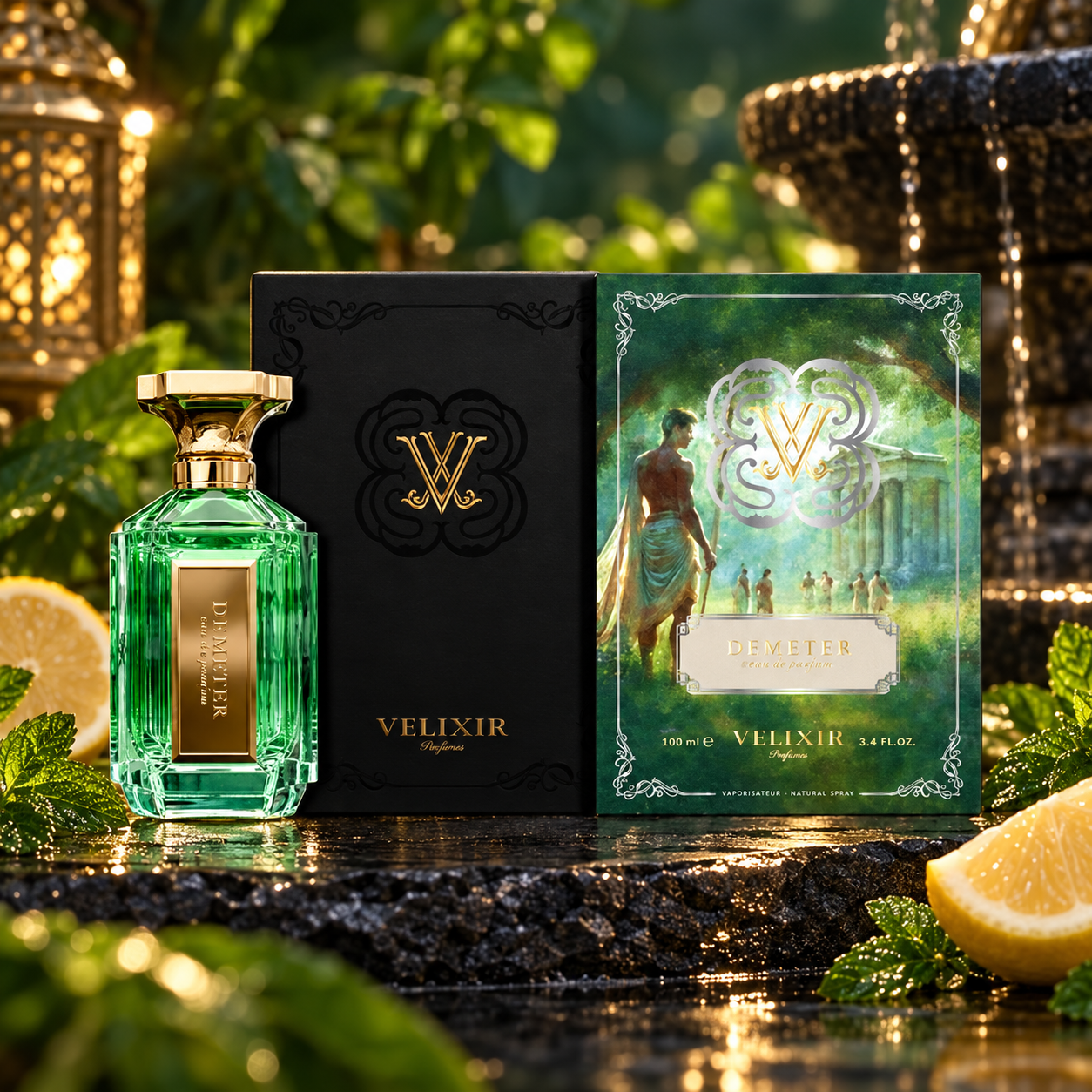 Demeter — Velixir — frasco e caixa, imagem editorial