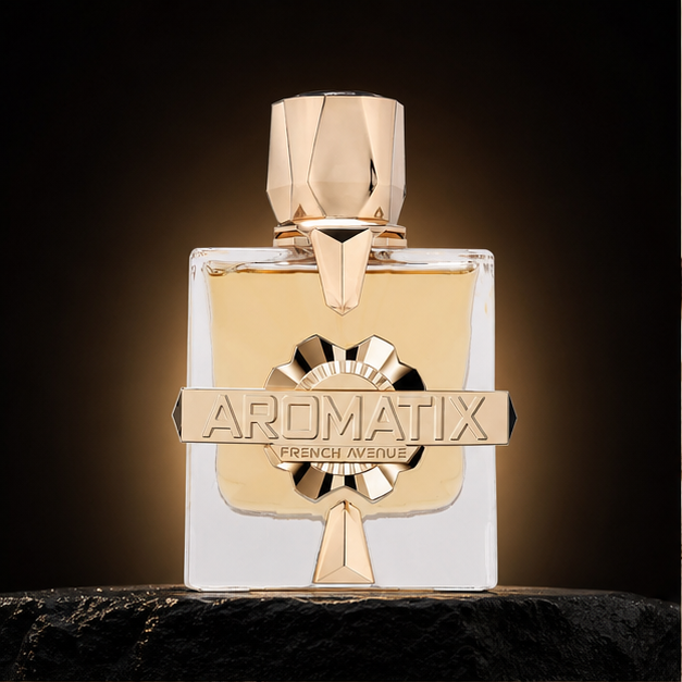 Aromatix X Xandal — French Avenue em cenário editorial premium preto e dourado
