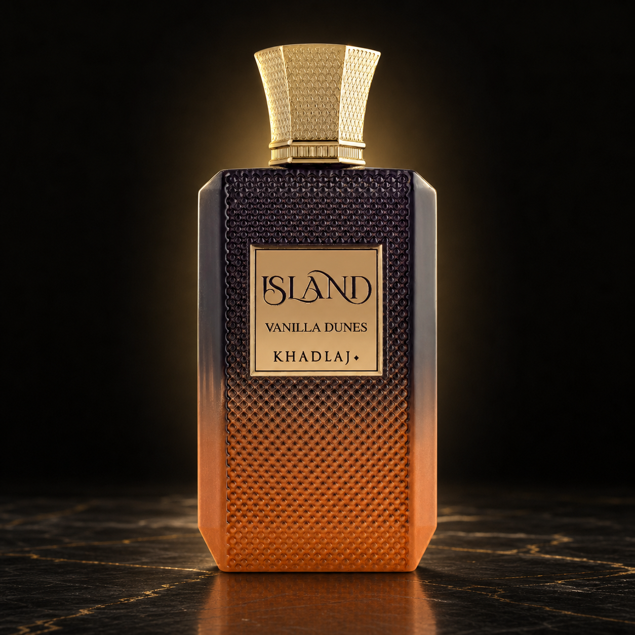 Island Vanilla Dunes da Khadlaj em cenário editorial preto e dourado