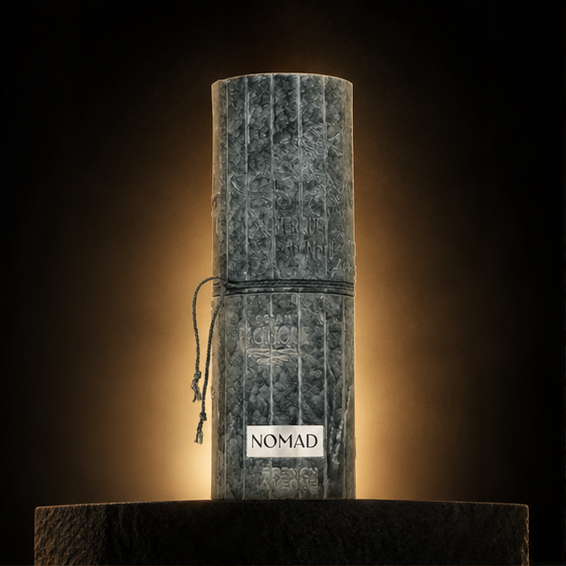 Nomad — French Avenue em cenário editorial premium preto e dourado