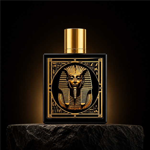 Pharaoh — Rayhaan em cenário editorial premium preto e dourado