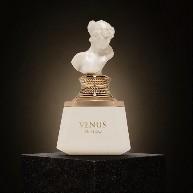 Venus De Milo — French Avenue em cenário editorial premium preto e dourado