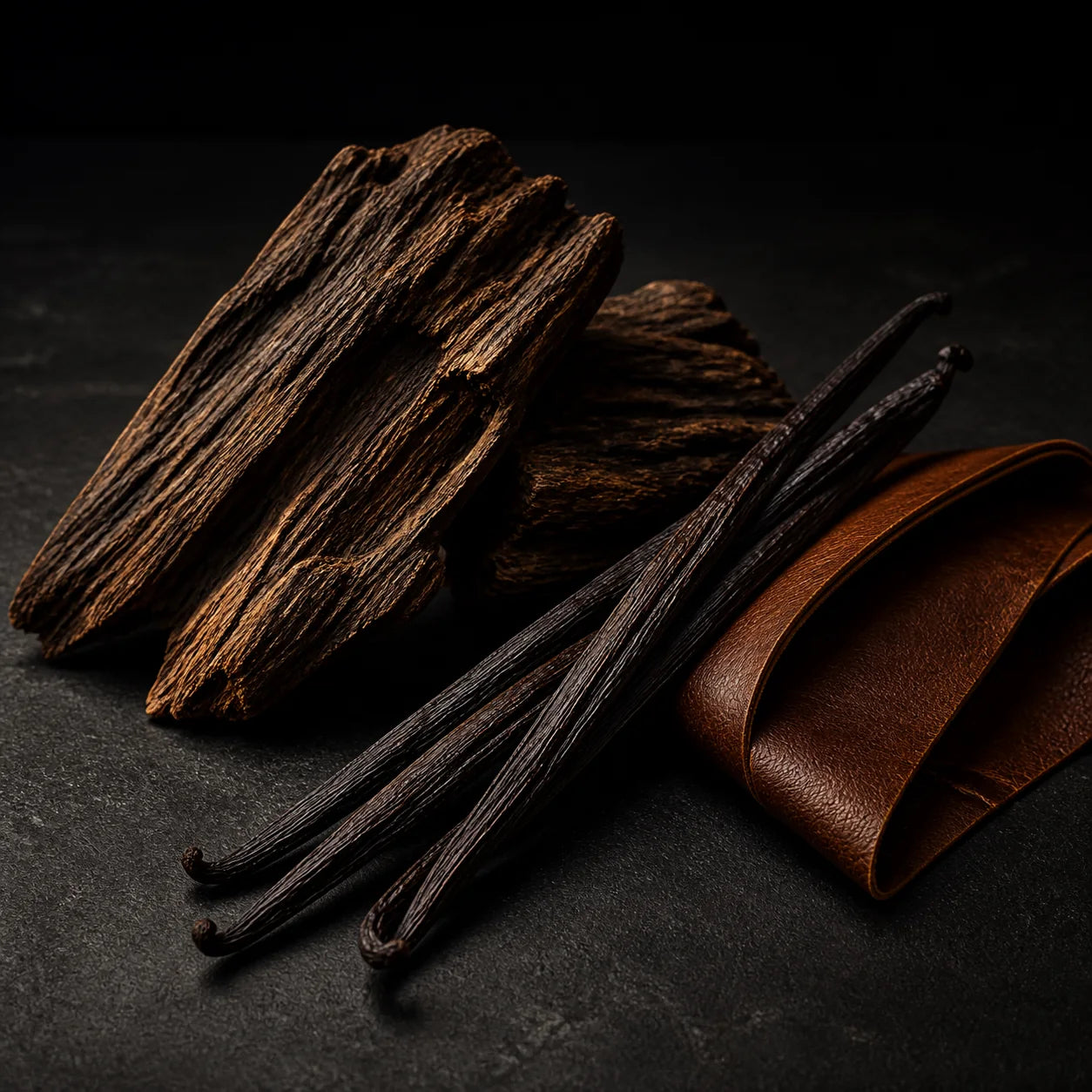 Oud, baunilha e couro, notas de fundo de Wow Oud