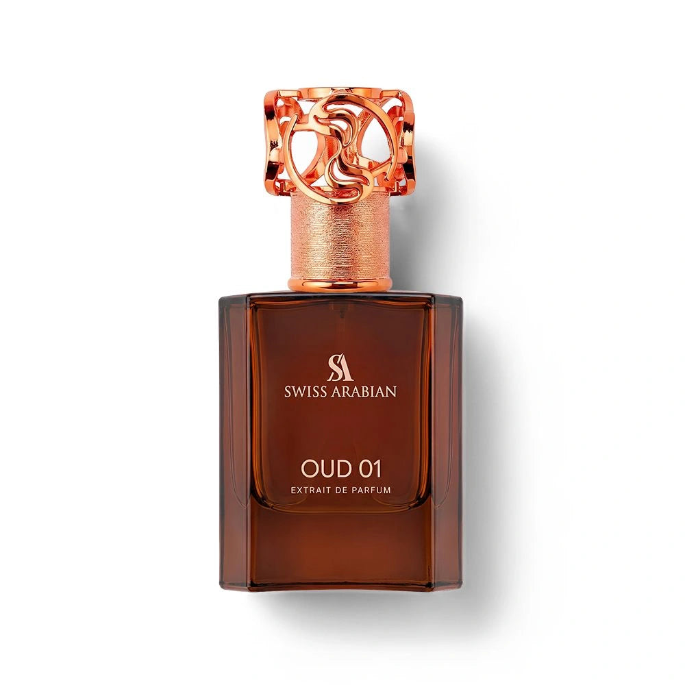 OUD 01 — Swiss Arabian — frasco do perfume em fundo branco