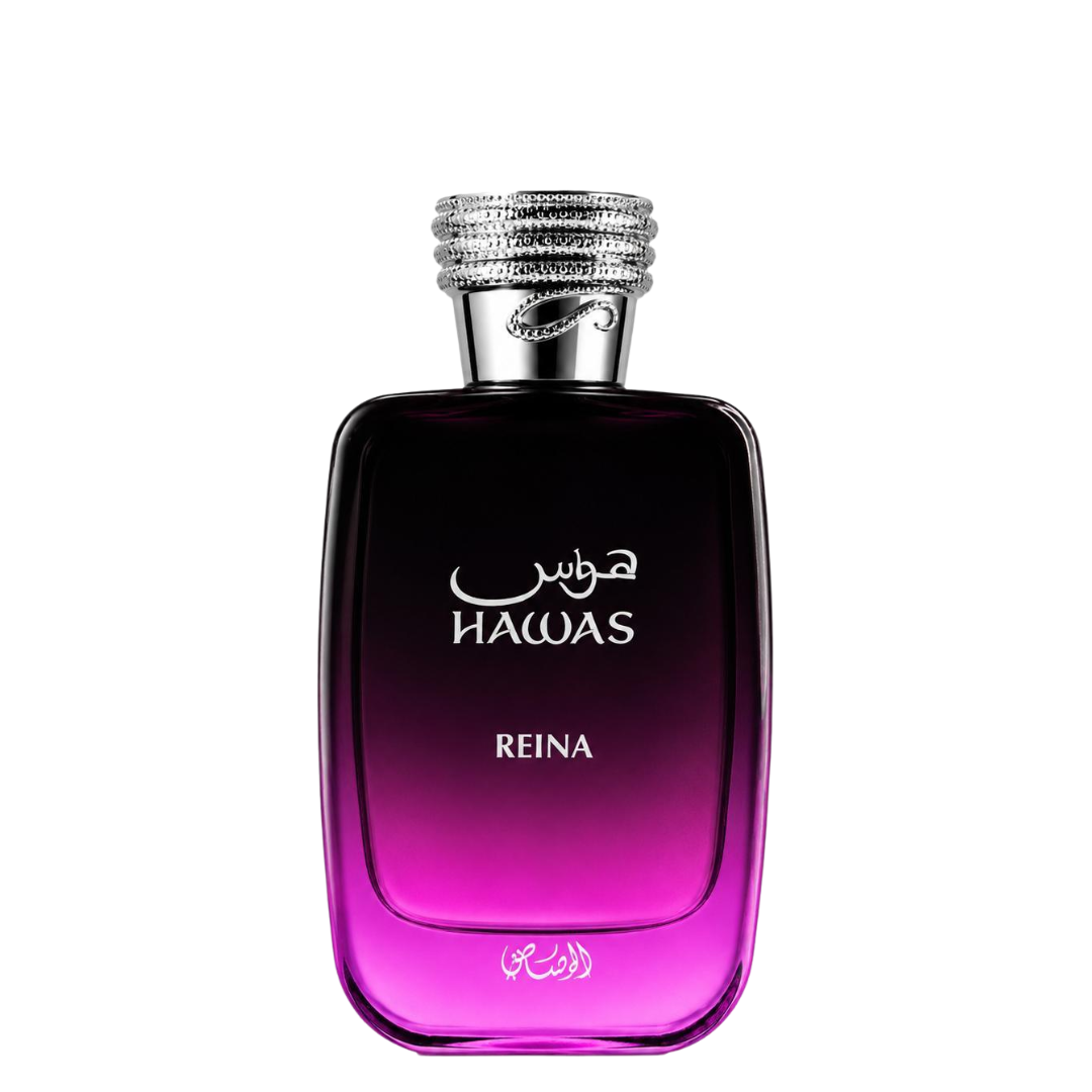 Hawas Reina — Rasasi — frasco do perfume em fundo branco