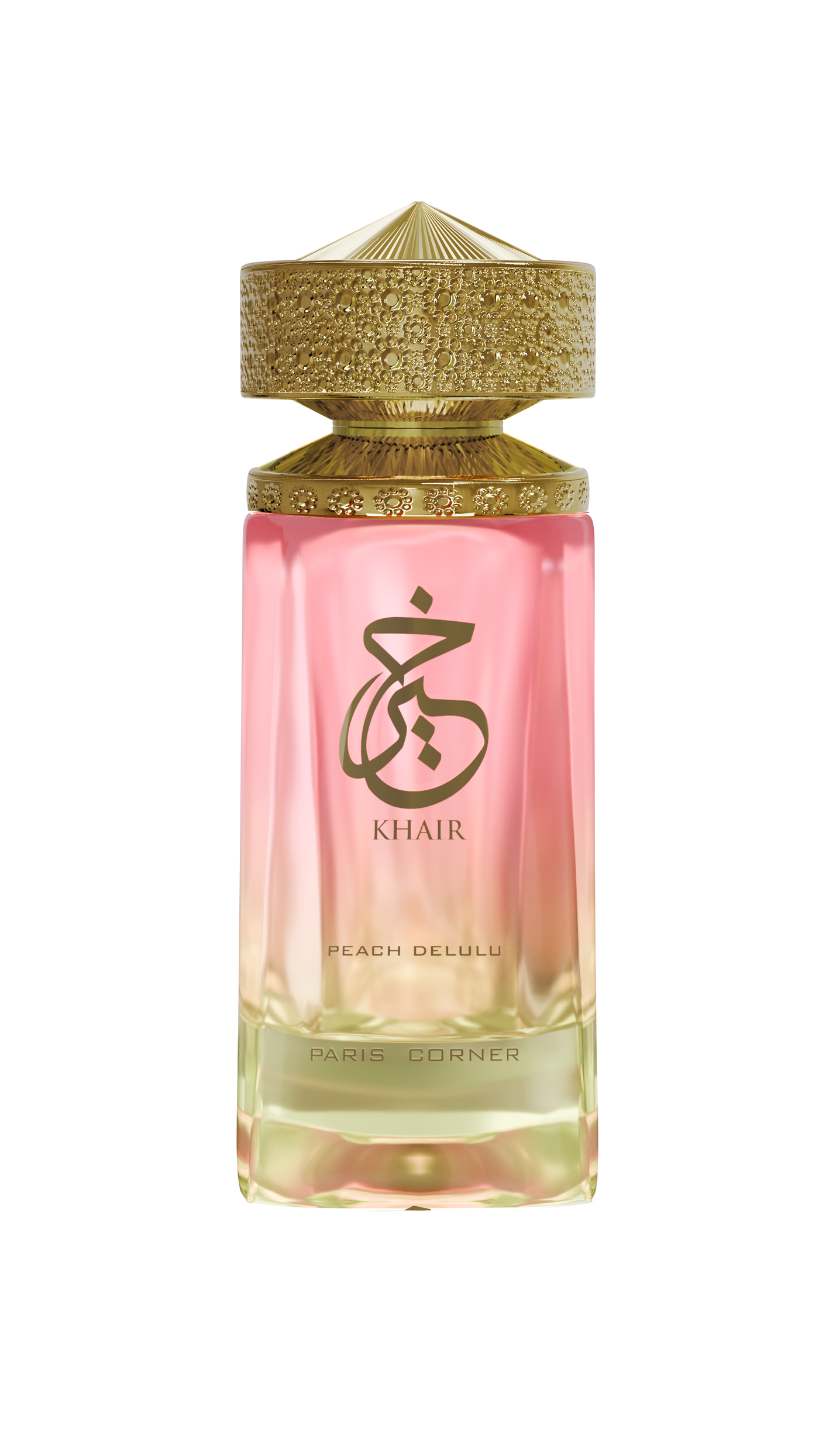 Khair Peach Delulu — Paris Corner — frasco do perfume em fundo branco