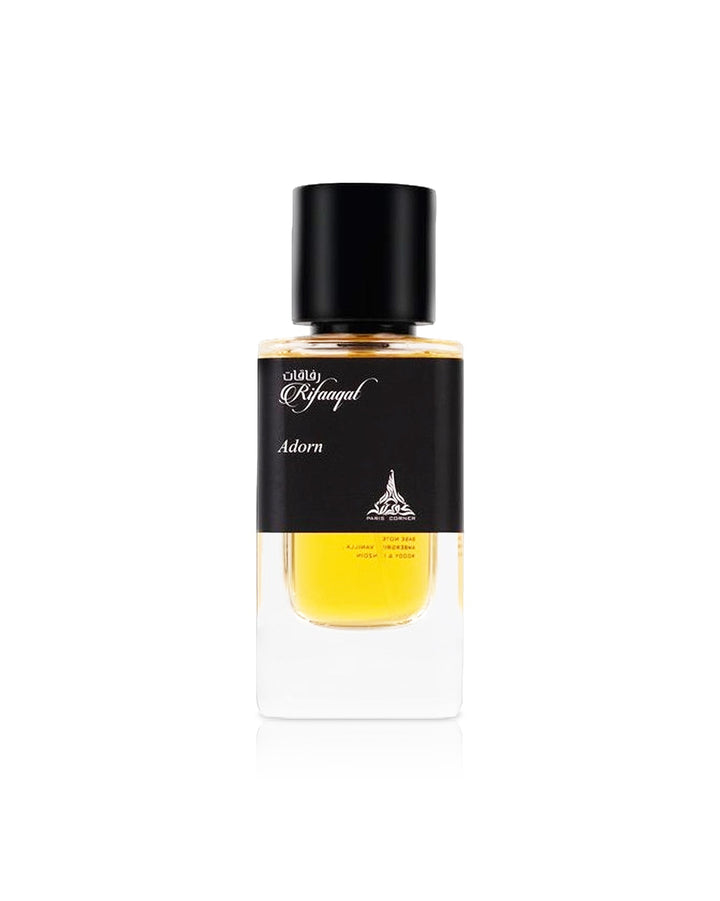 Rifaaqat Adorn — Paris Corner — frasco do perfume em fundo branco