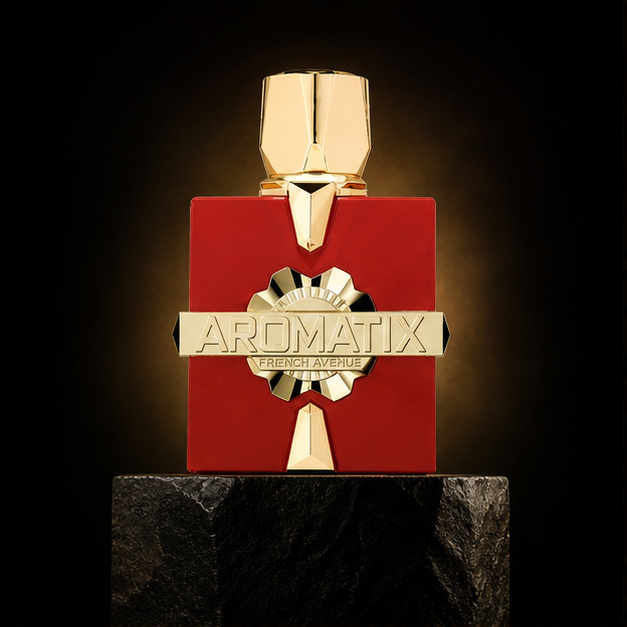 Aromatix Carnal Desire — French Avenue em cenário editorial premium preto e dourado