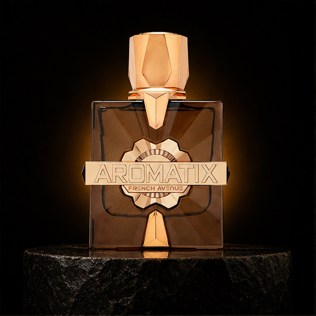 Aromatix Naughty Dates — French Avenue em cenário editorial premium preto e dourado