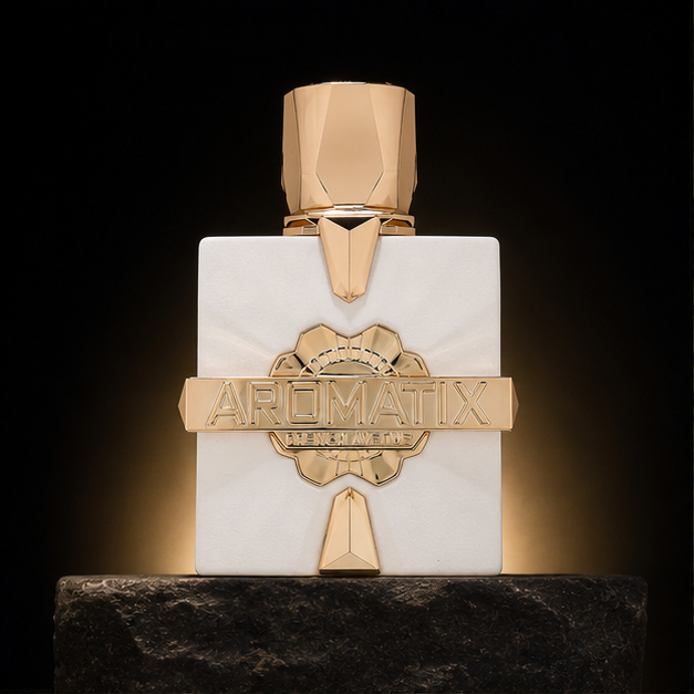 Aromatix Platine Blanc — French Avenue em cenário editorial premium preto e dourado