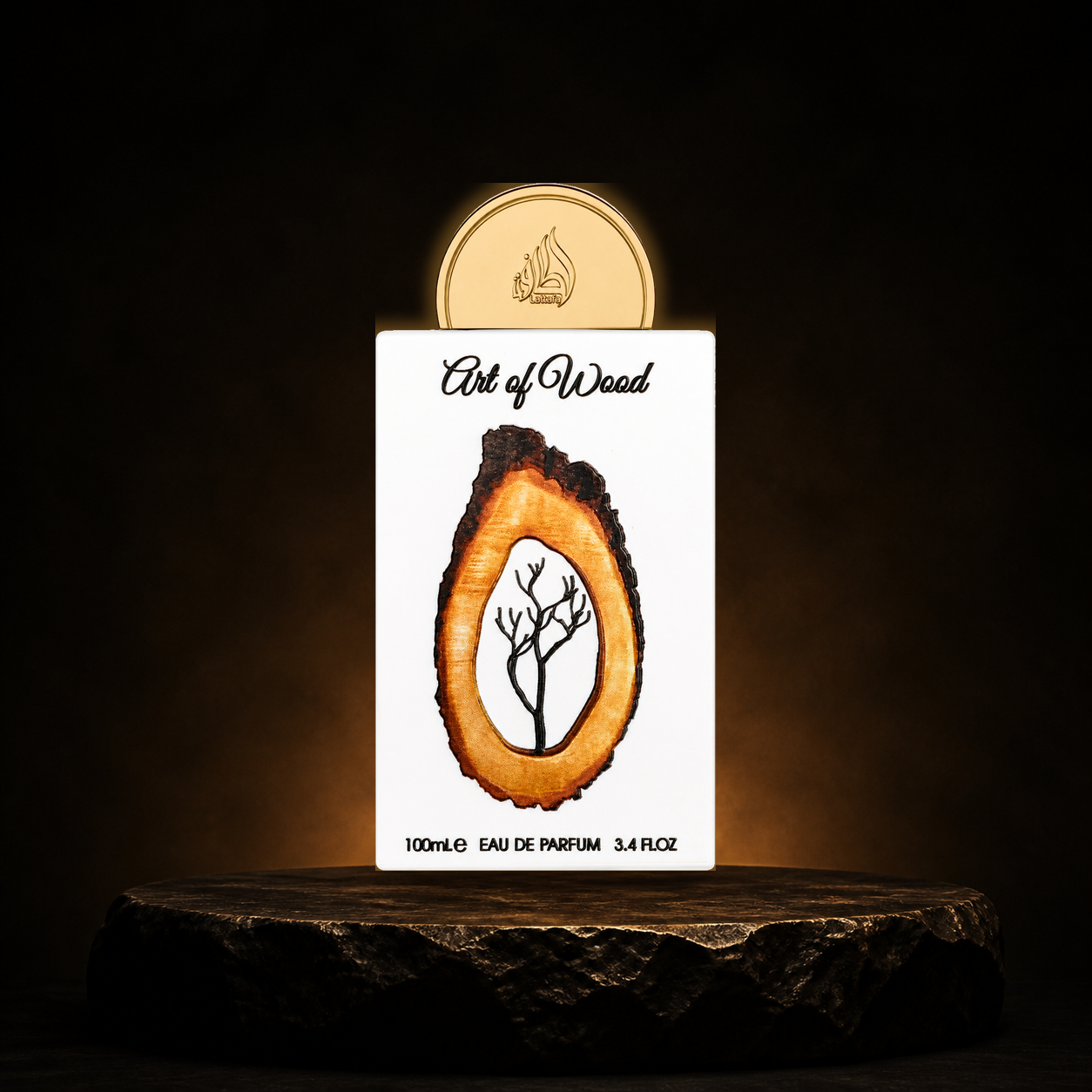 Art Of Wood — Lattafa em cenário editorial premium preto e dourado