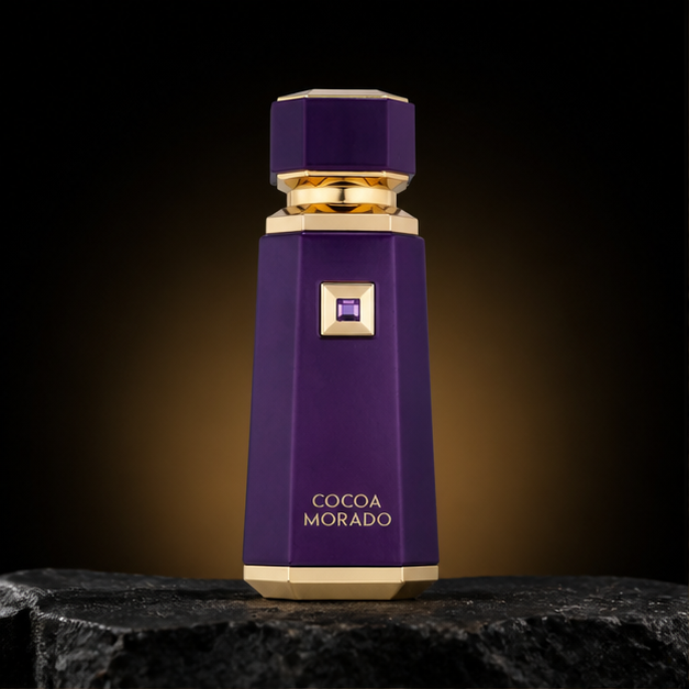 Cocoa Morado — French Avenue em cenário editorial premium preto e dourado
