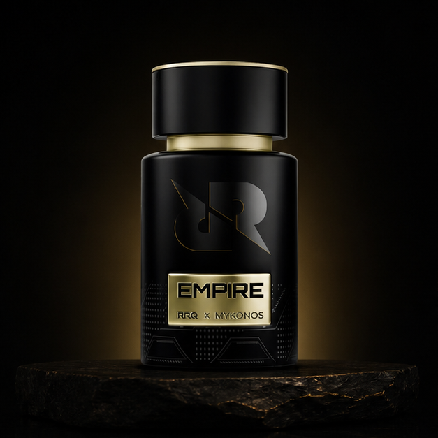 Empire — Mykonos em cenário editorial premium preto e dourado