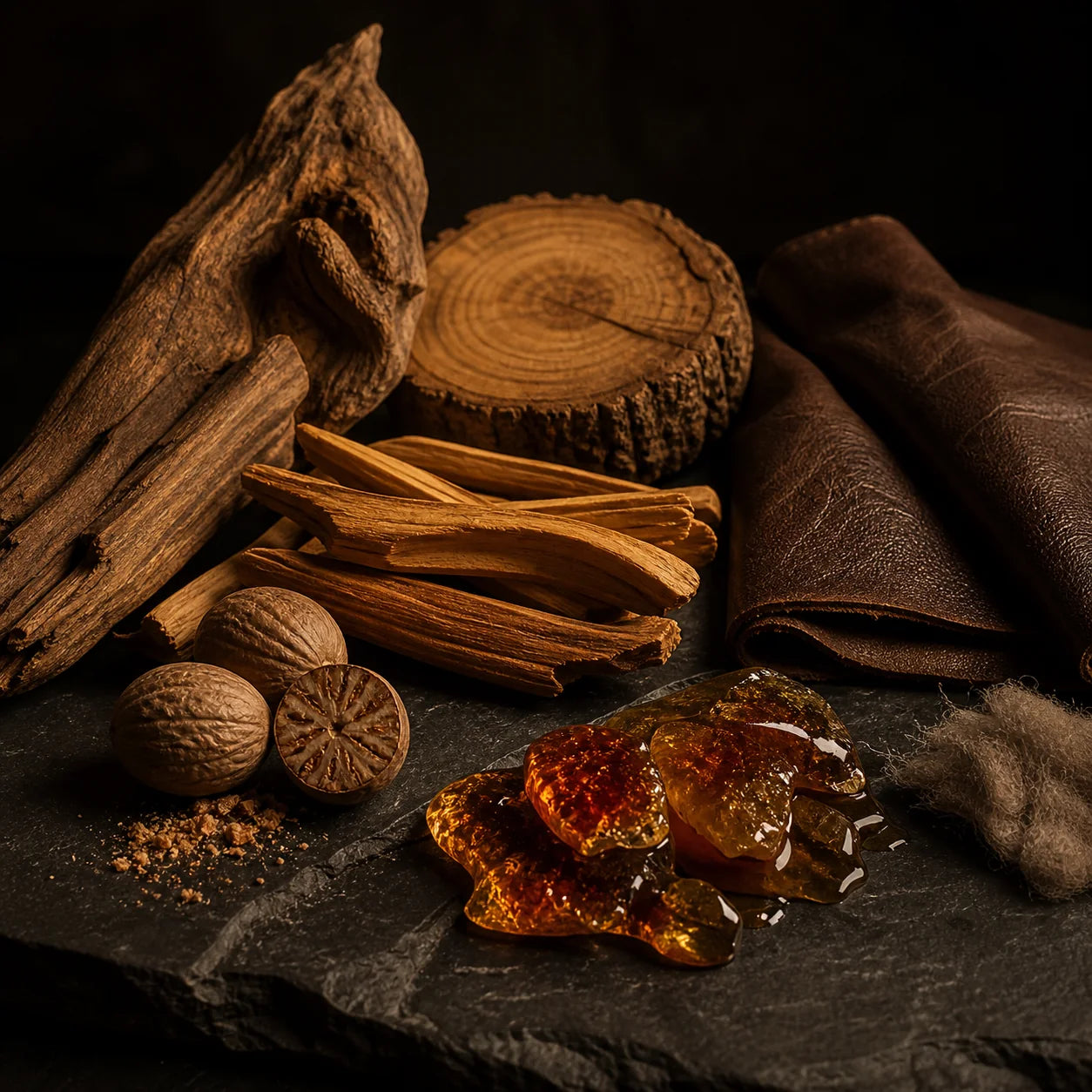 Madeiras, couro, noz-moscada, caramelo e almíscar, notas de fundo de Empire Regent