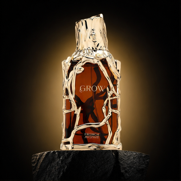 Grow — French Avenue em cenário editorial premium preto e dourado