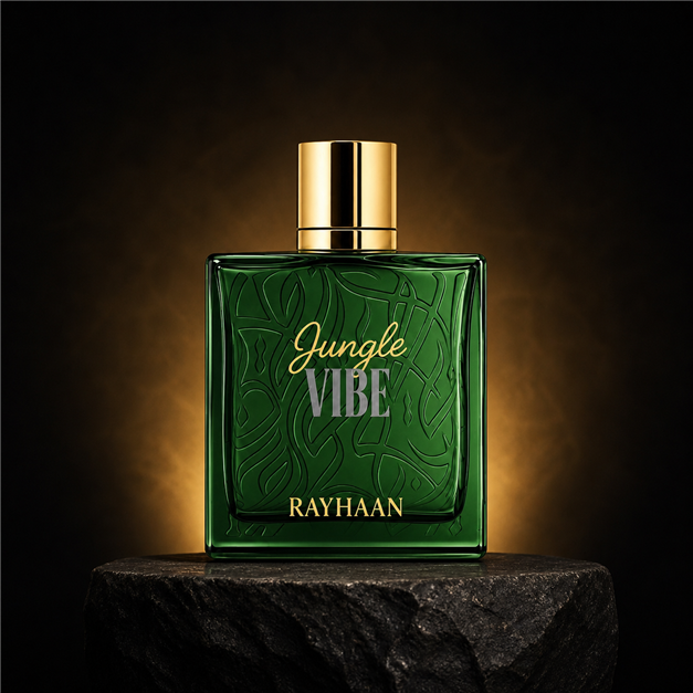 Jungle Vibe — Rayhaan em cenário editorial premium preto e dourado