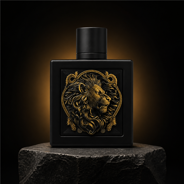 Lion — Rayhaan em cenário editorial premium preto e dourado