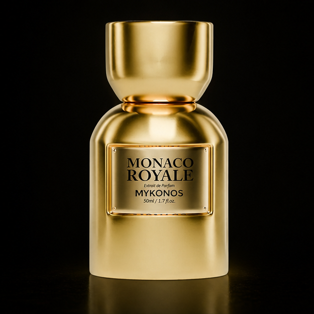 Monaco Royale — Mykonos em cenário editorial premium preto e dourado