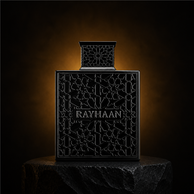 Obsidian — Rayhaan em cenário editorial premium preto e dourado
