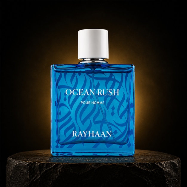 Ocean Rush — Rayhaan em cenário editorial premium preto e dourado