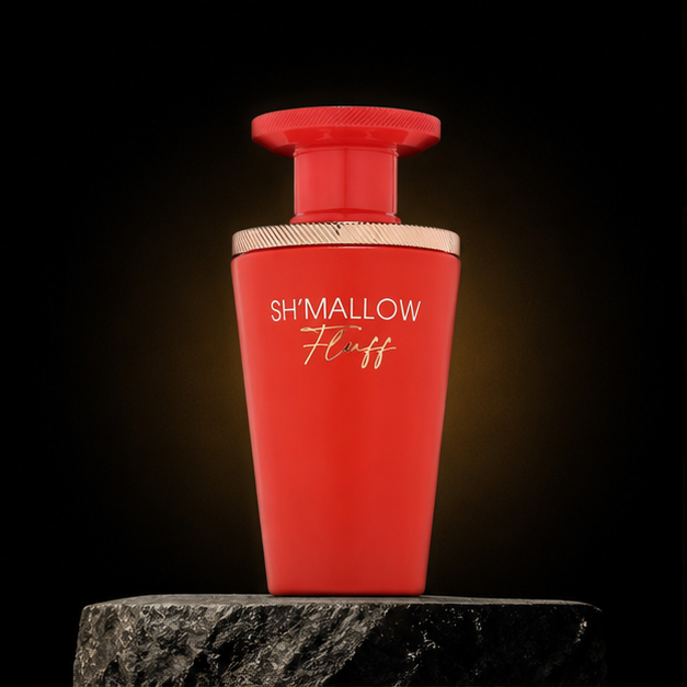 Sh'mallow Fluff — French Avenue em cenário editorial premium preto e dourado