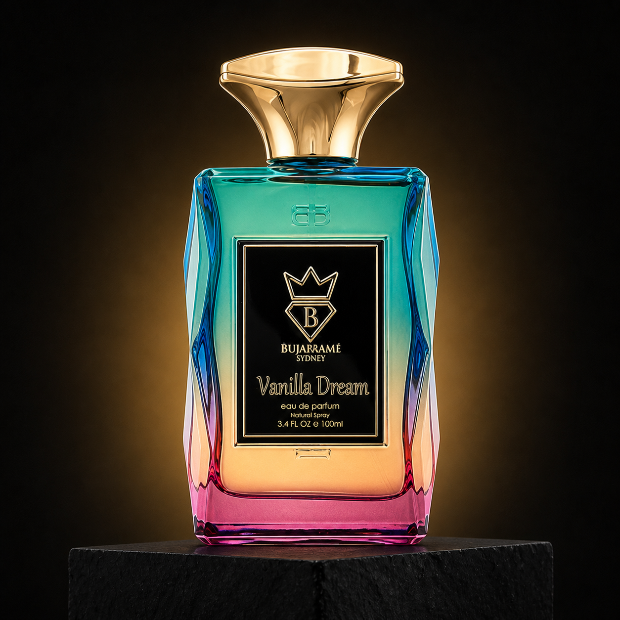 Vanilla Dream — Bujairami em cenário editorial premium preto e dourado