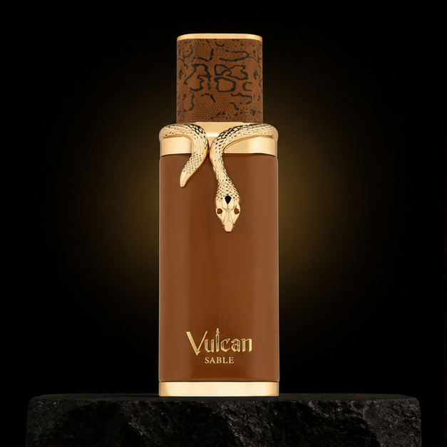Vulcan Sable — French Avenue em cenário editorial premium preto e dourado
